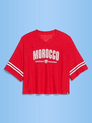FIFA World Cup 26™ Morocco Boxy Lace V-Neck T-Shirt for Women | Old Navy (US)