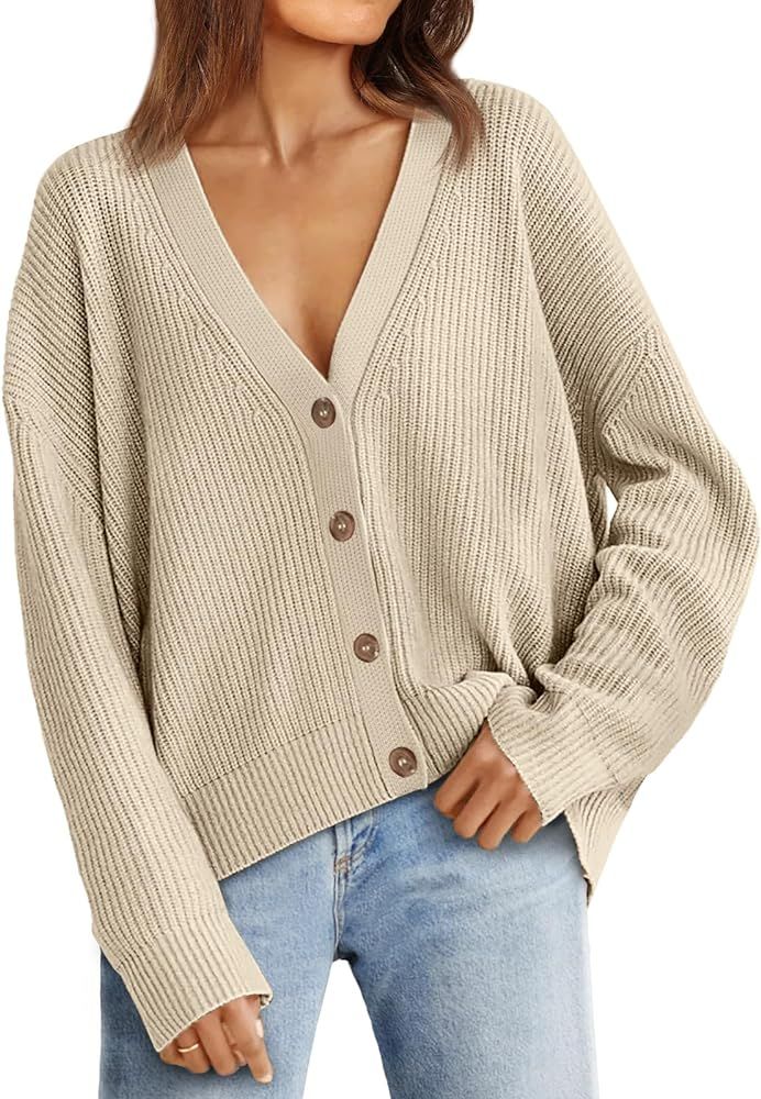 LILLUSORY Women's Cardigan Sweaters 2023 Fall Oversized Open Front Button V Neck Lightweight Card... | Amazon (US)