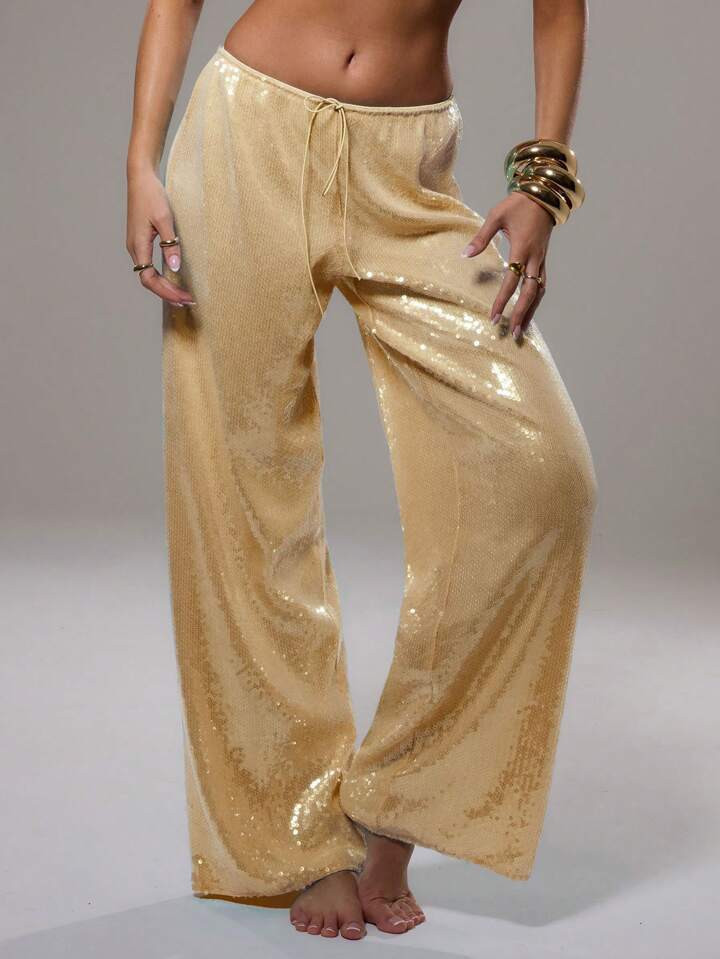 MUSERA Sequin Low Rise Trousers Vacation Summer Holiday, Club, Ibiza, Rave Festival | SHEIN