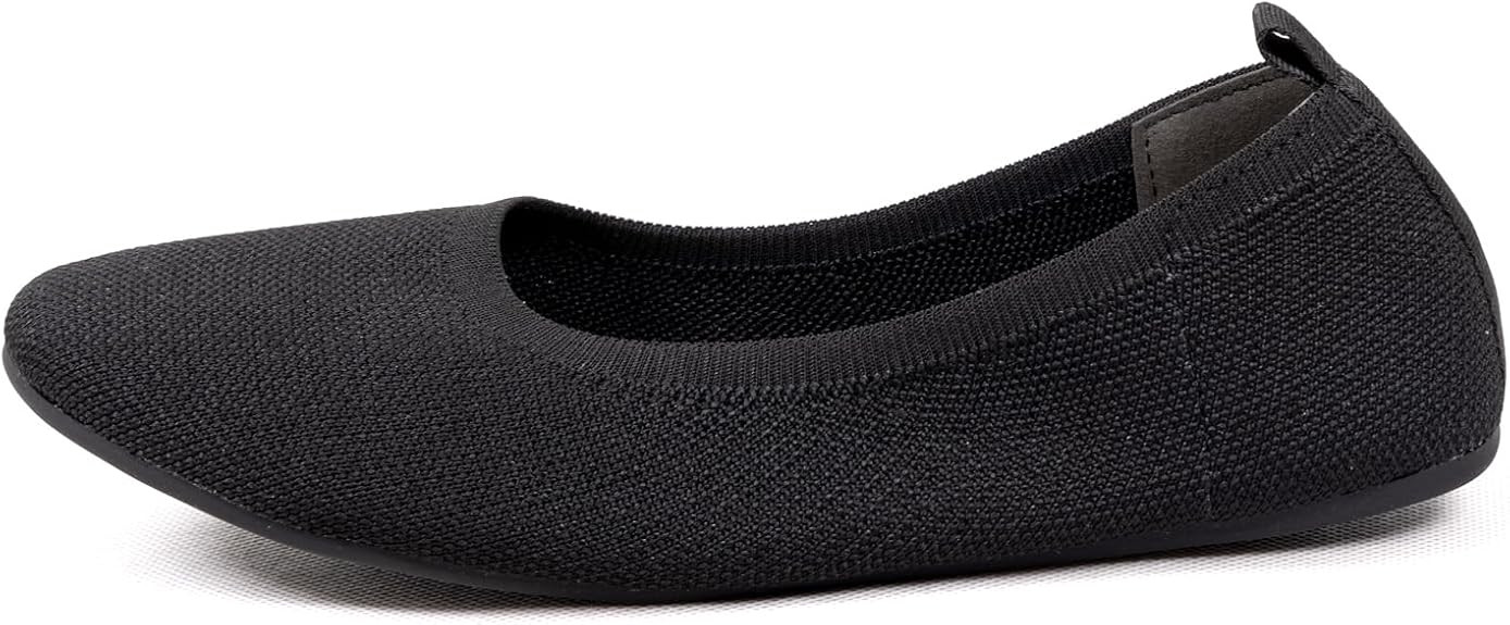 Women’s Ballet Flat Shoes Knit Shoes Round Toe Slip On Ballerina Walking Flats Shoes Black Leop... | Amazon (US)