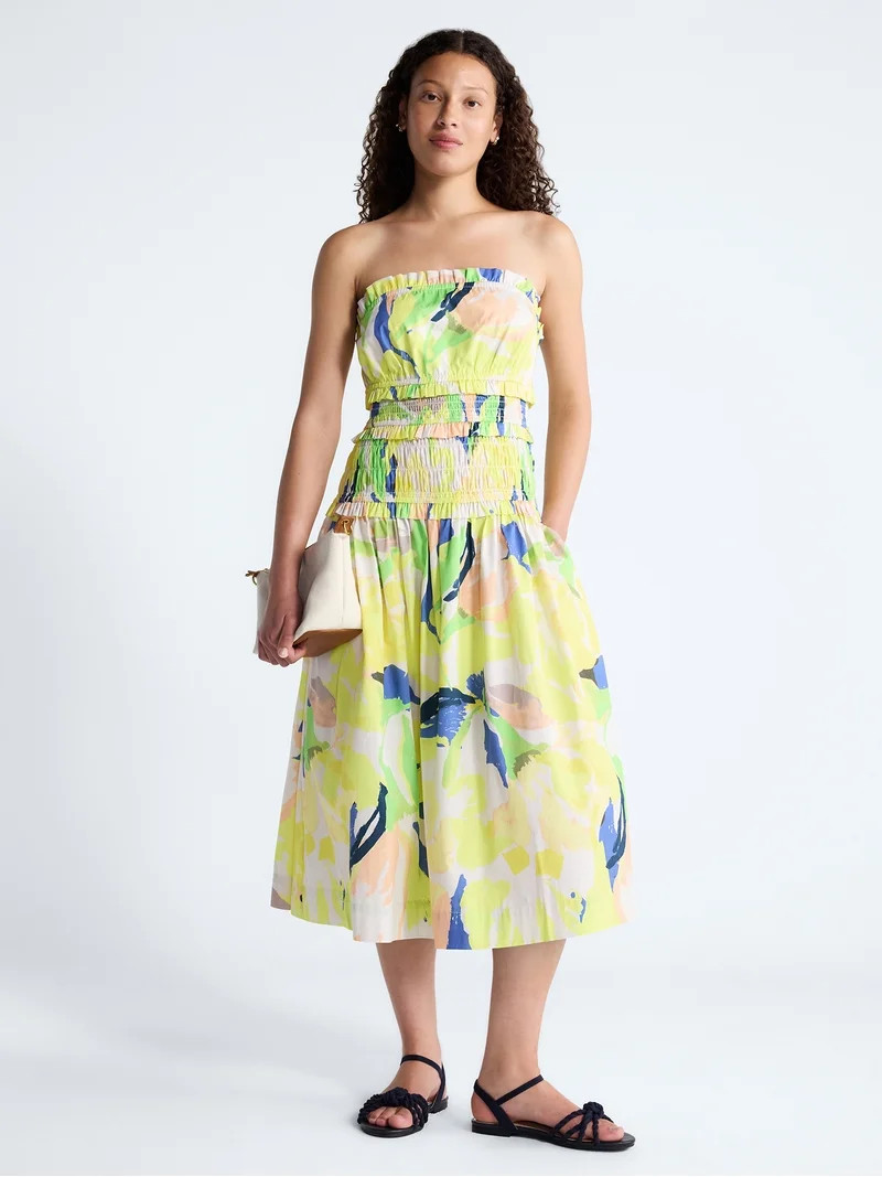 Free Assembly Women's and Women's Plus Strapless Cotton Poplin Tiered Midi Dress, Sizes XS-4X | Walmart (US)
