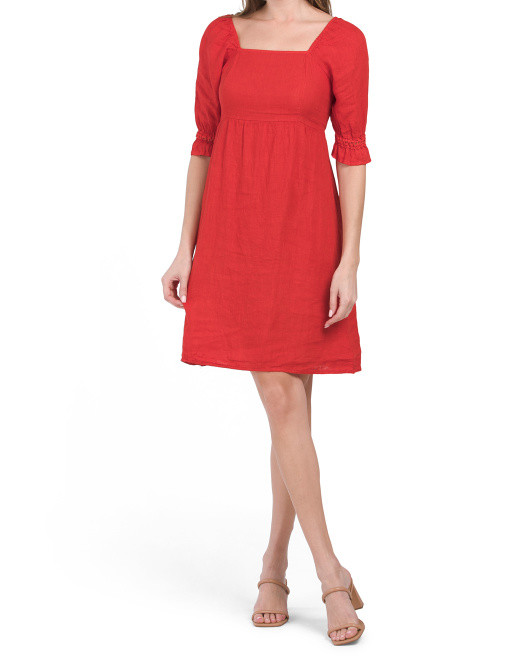 Made In Italy Linen Blend Smocked Shift Dress | TJ Maxx