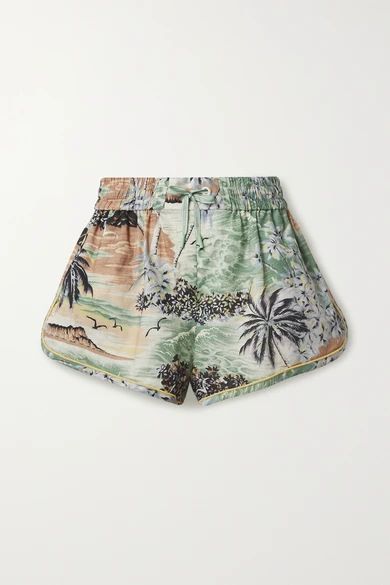Zimmermann - Juliette Printed Linen And Cotton-blend Voile Shorts - Gray green | NET-A-PORTER (US)