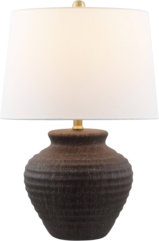 SAFAVIEH Lighting Collection Ledger 23-Inch Dark Brown Ceramic Table Lamp with Fabric Shade, LED ... | Amazon (US)