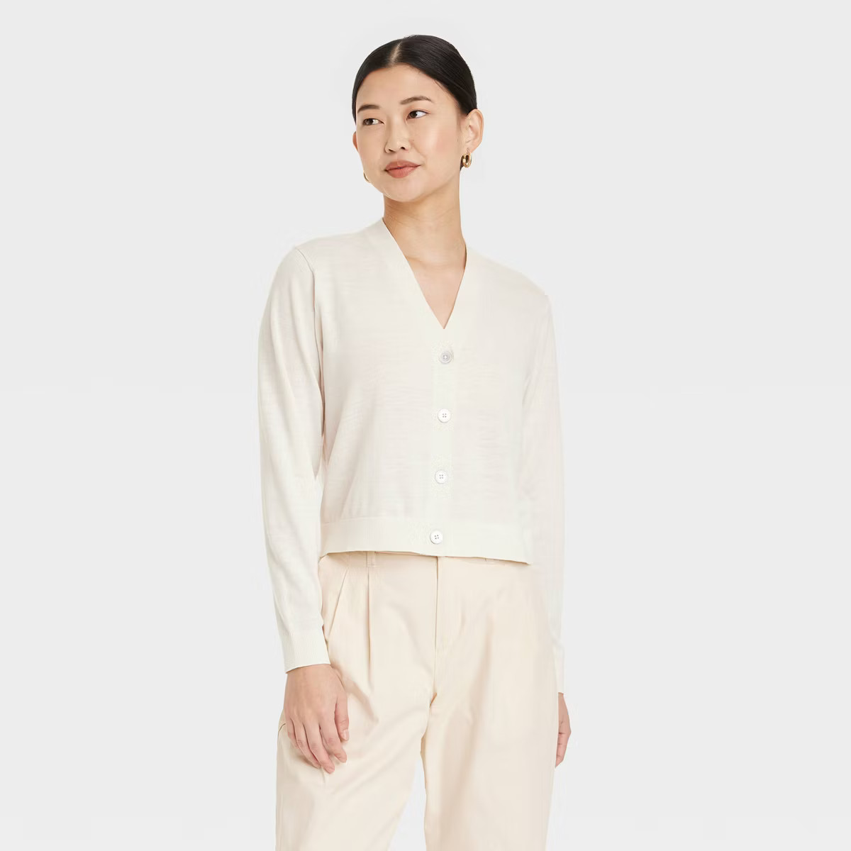 Women's Button-Front Cardigan - A New Day™ Cream S | Target