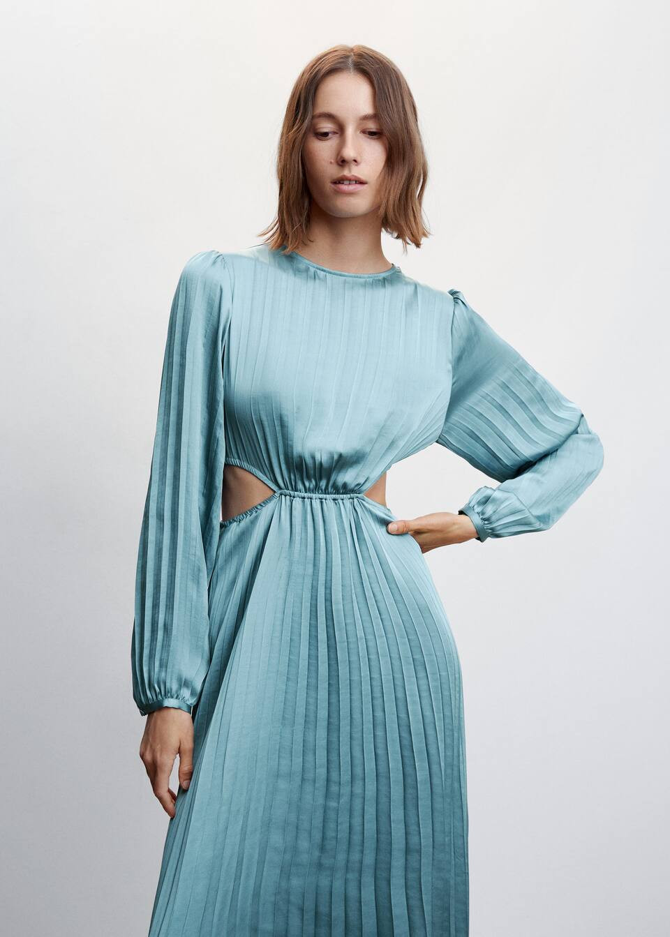 Pleated satin dress -  Women | Mango USA | MANGO (US)