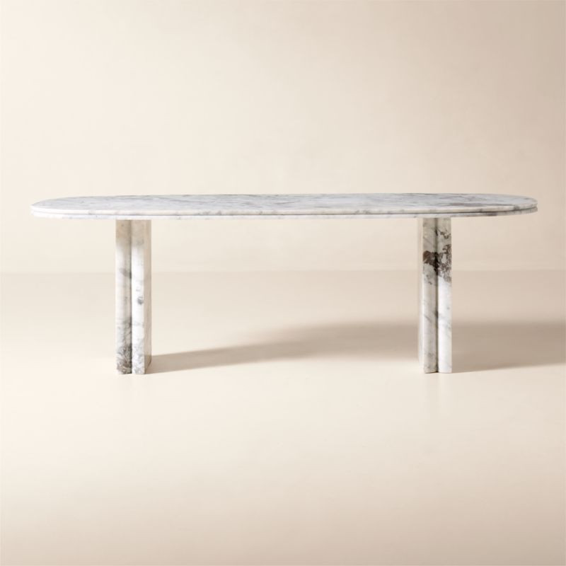 Vendome 91" Oval White Marble Dining Table | CB2