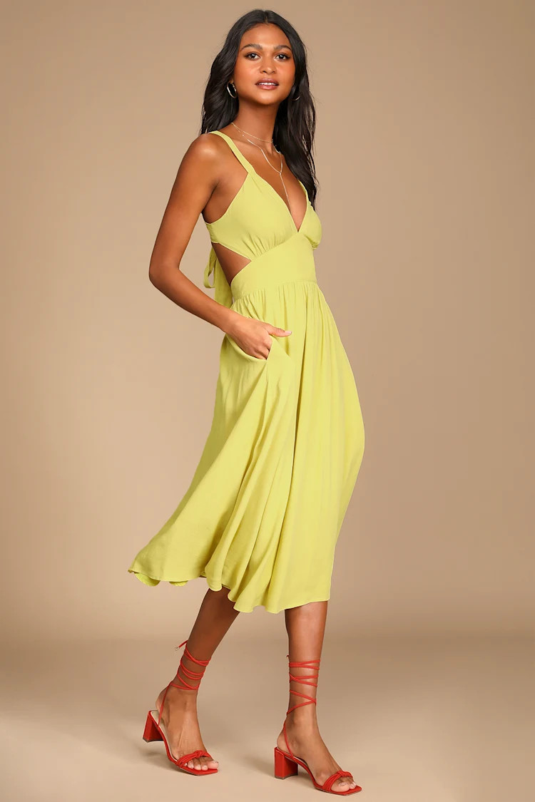 Bold New Look Lime Green Tie-Back Midi Dress With Pockets | Lulus