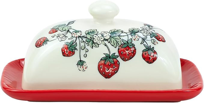 Ceramic Butter Dish with Lid Butter Keeper Butter Plate Tray for Kitchen Countertop Embossed Stra... | Amazon (US)