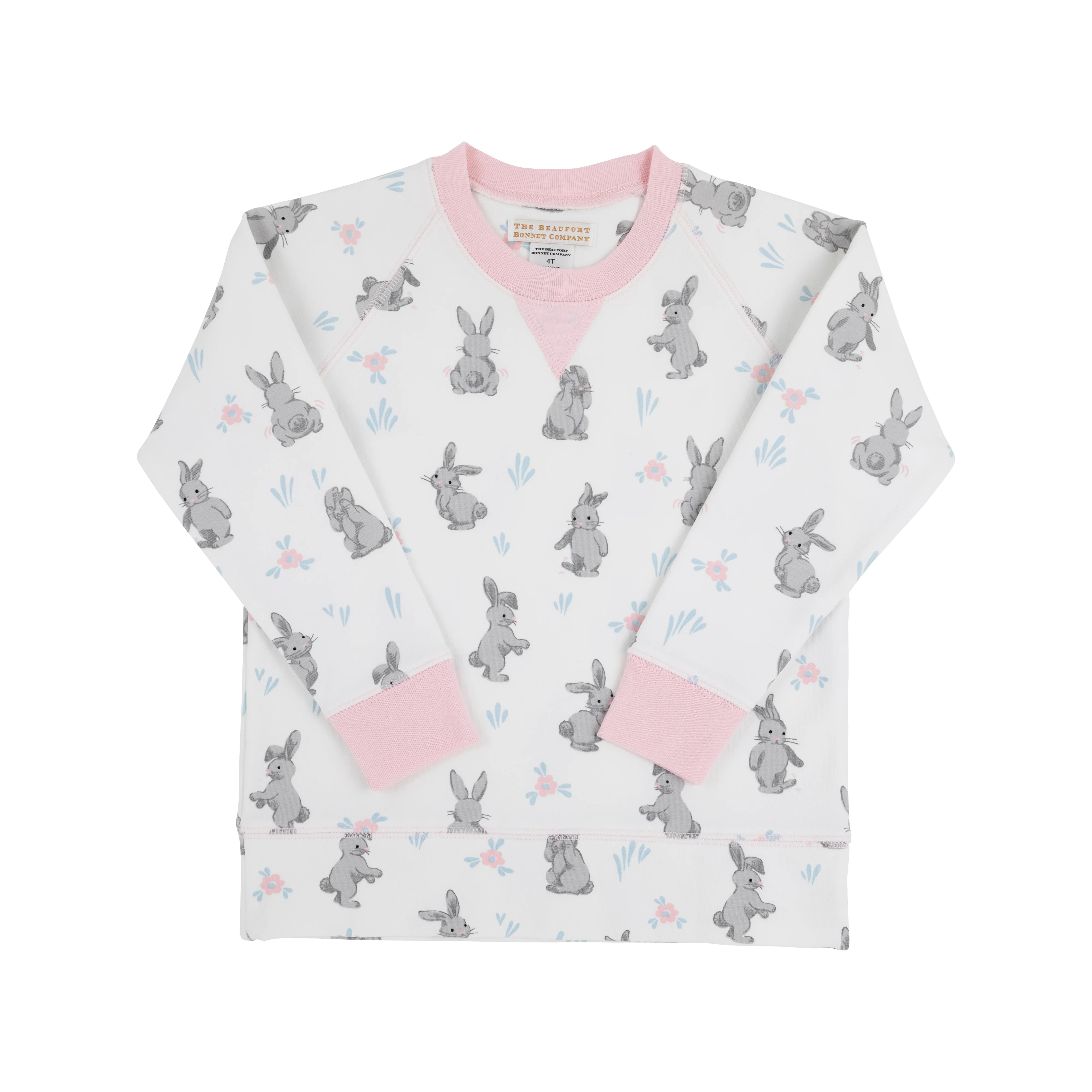 Cassidy Comfy Crewneck - Broad St. Bunnies (Pink) with Palm Beach Pink | The Beaufort Bonnet Company