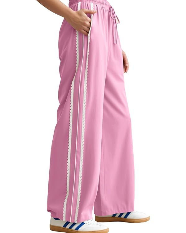 Yeokou Women's Wide Leg Sweatpants Side Stripe Crochet Slip on Drawstring Casual Running Track Pa... | Amazon (US)