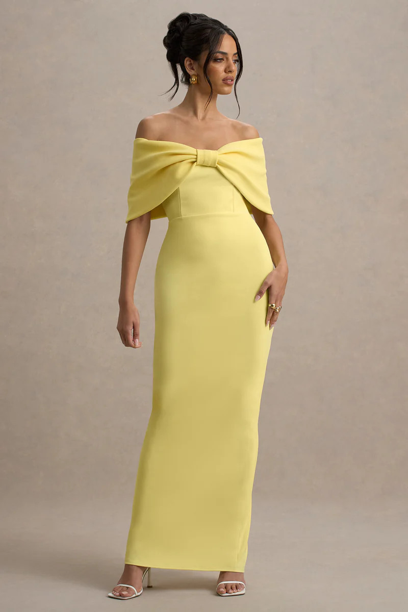 Cornelia  Lemon Strapless Maxi Dress With Oversized Bow | Club L London