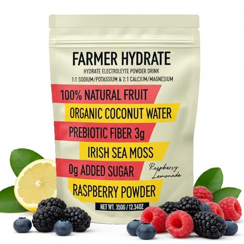 Ballerina Farm Hydrate Electrolyte Powder | 100% Real Fruit, Organic Coconut Water, Prebiotic Fiber, Irish Sea Moss | Stay Hydrated & Provides Trace Minerals | Sugar Free (25 Servings) | Amazon (US)