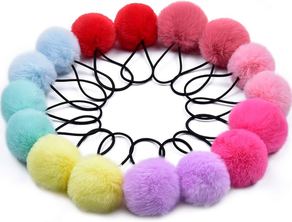 MORGLES 16pcs Girls Pom Hair Ties Hair Accessories Fluffy Ponytail Holders PomPom Hair Band for G... | Amazon (US)