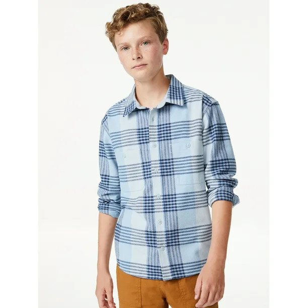 Free Assembly Boys Long Sleeve Flannel Shirt, Sizes 4-18 - Walmart.com | Walmart (US)