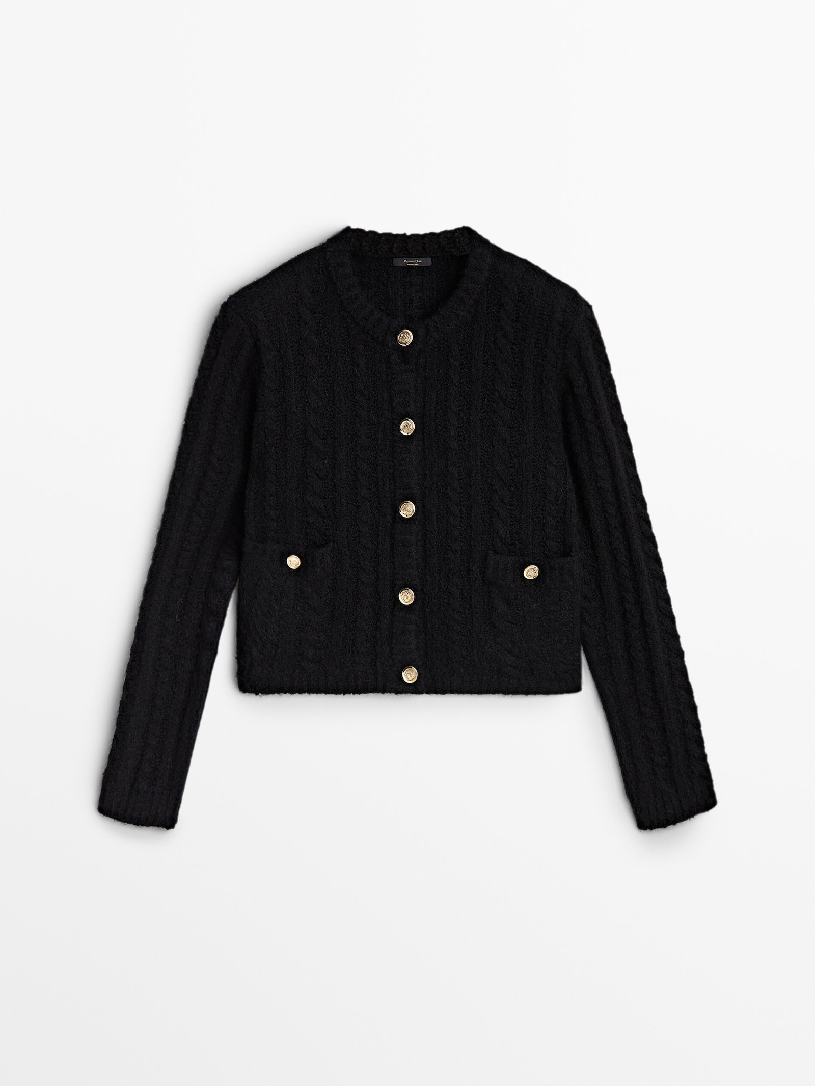 Bouclé woven knit mini cardigan with pockets | Massimo Dutti UK