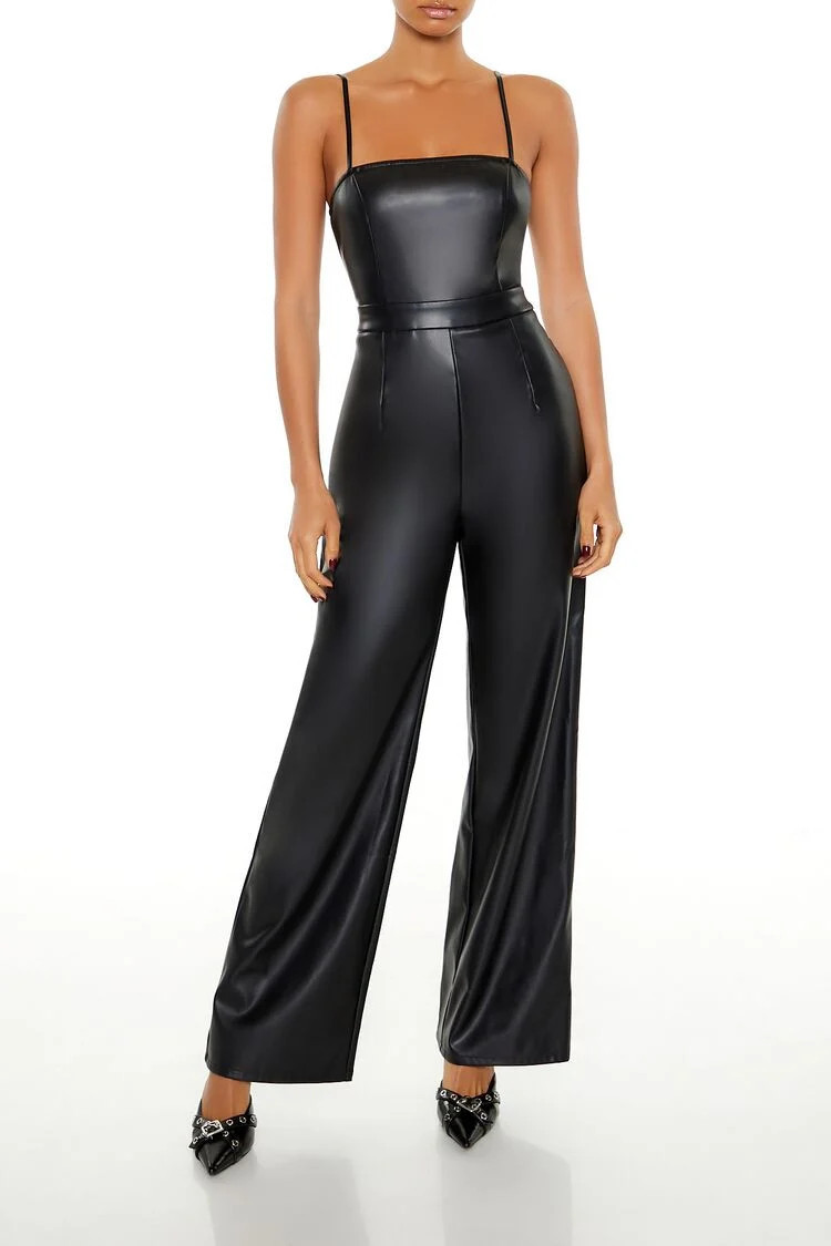 Faux Leather Wide-Leg Jumpsuit | Forever 21