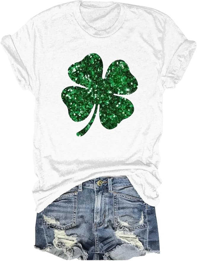 Beopjesk Women's St Patrick's Day T-Shirt Lucky Irish Shamrock Paddy's Day Graphic Tees Tops | Amazon (US)
