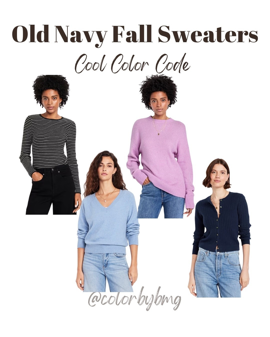 Cool Color Code Sweaters

Colors: 
1. Black/White Stripe
2. Lighthouse
3. Dahlia
4. Arctic Depth
