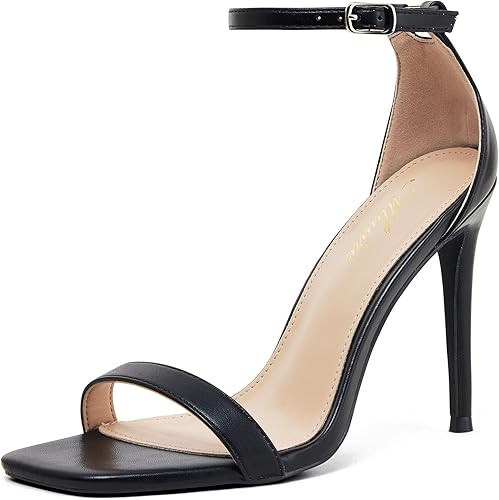 Stylish 4 IN Square Open Toe Ankle Strap Stiletto Heels for Women Plain Trendy Strappy Heeled San... | Amazon (US)