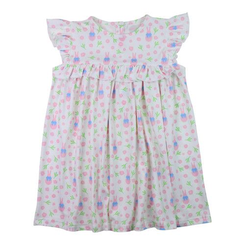 Pink And Blue Knit Bunny Print Dress | Cecil and Lou