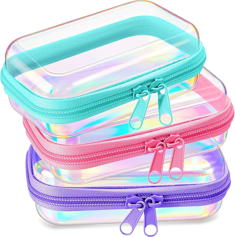 Hoolerry 3 Pcs Clear Hard Zipper Case Makeup Bag Plastic Zipper Pouch Christmas Storage Case Port... | Amazon (US)