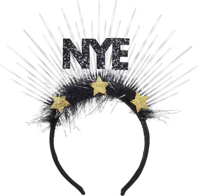 NYE' Black & Gold Glitter Foil Spray Headband (11.3") - 1 Pc. - Stunning Marabou Design, Perfect ... | Amazon (US)
