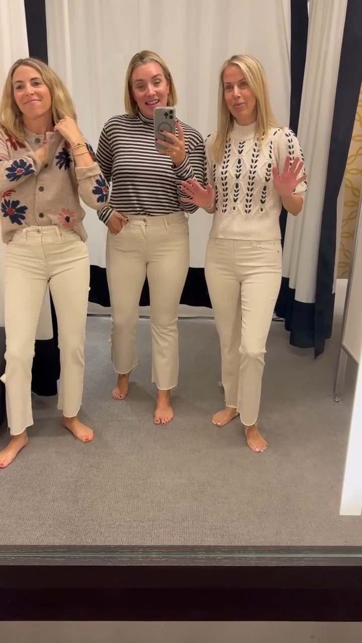 3 top and bottom look with a “winter white” denim. These are also by AG and very comfortable and true to size. We love the bootcut! Tops are all tts. 

#LTKOver40 #LTKStyleTip #LTKVideo