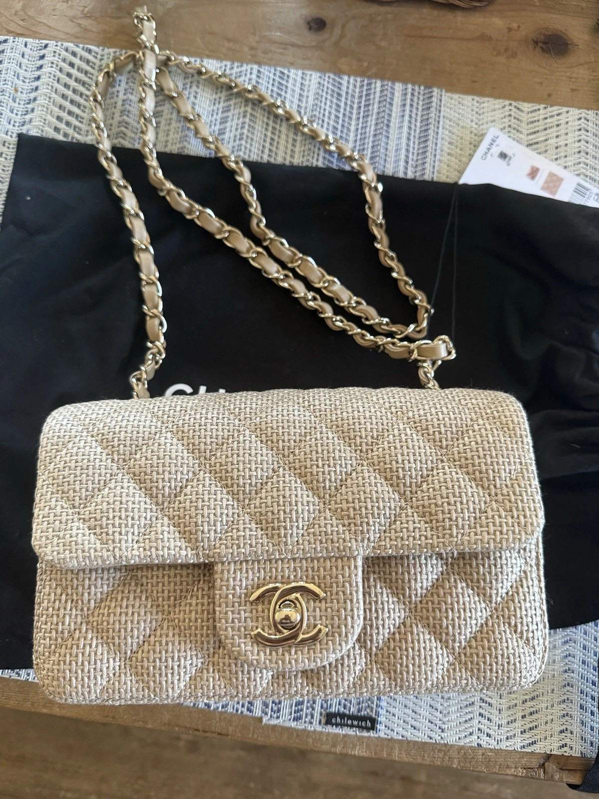 New Chanel 26c Mini Rectangular Flap Raffia Light Gold Hardware Bag | eBay US