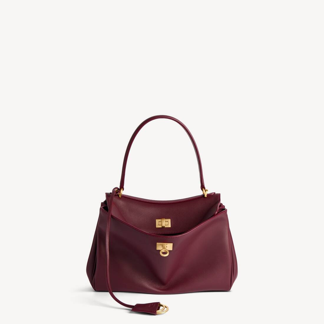 Rodeo Handbag Small in dark burgundy smooth calfskin, aged-gold hardware | Balenciaga