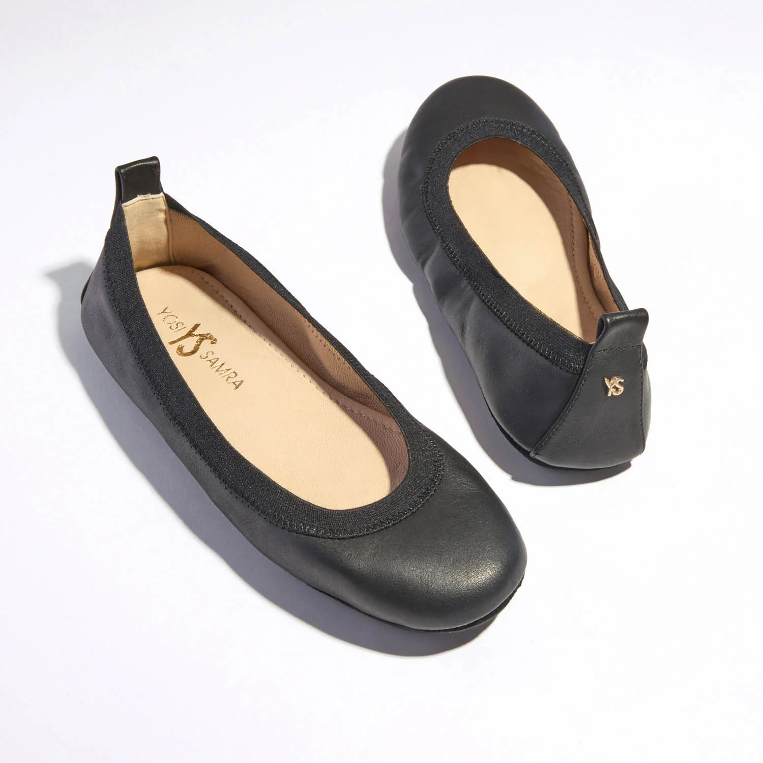 Samara Foldable Ballet Flat in Black Leather | Yosi Samra