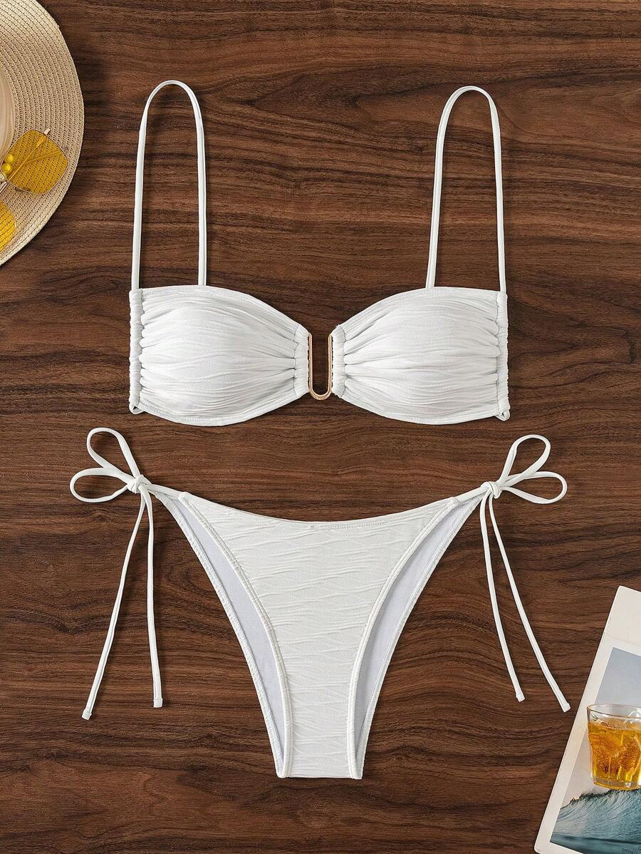 SHEIN Swim Women's Solid Color Halter Bikini Set With Thong Bottom, Sexy Bikini Set For Beach Vac... | SHEIN