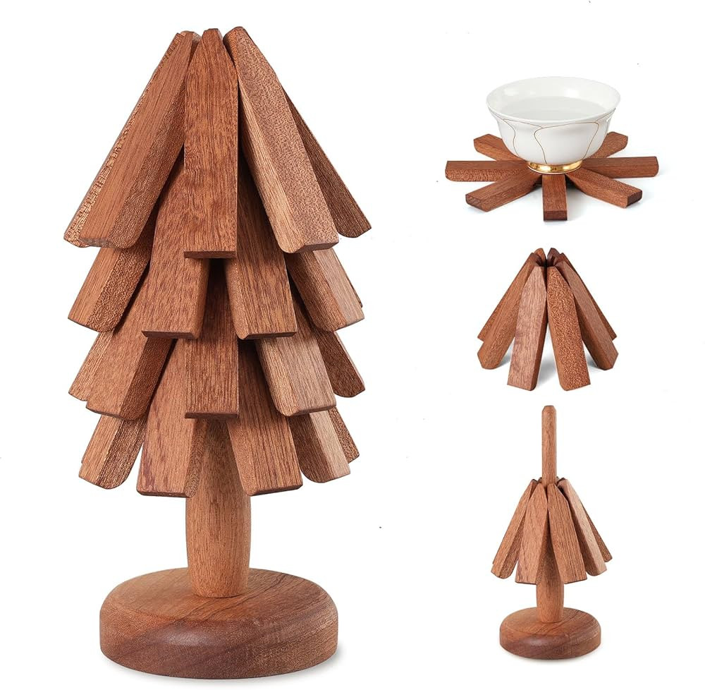 Wooden Trivets for Hot Dishes - Walnut Tree Shape Table Insulation Mat Set for Hot Pots and Pans ... | Amazon (US)