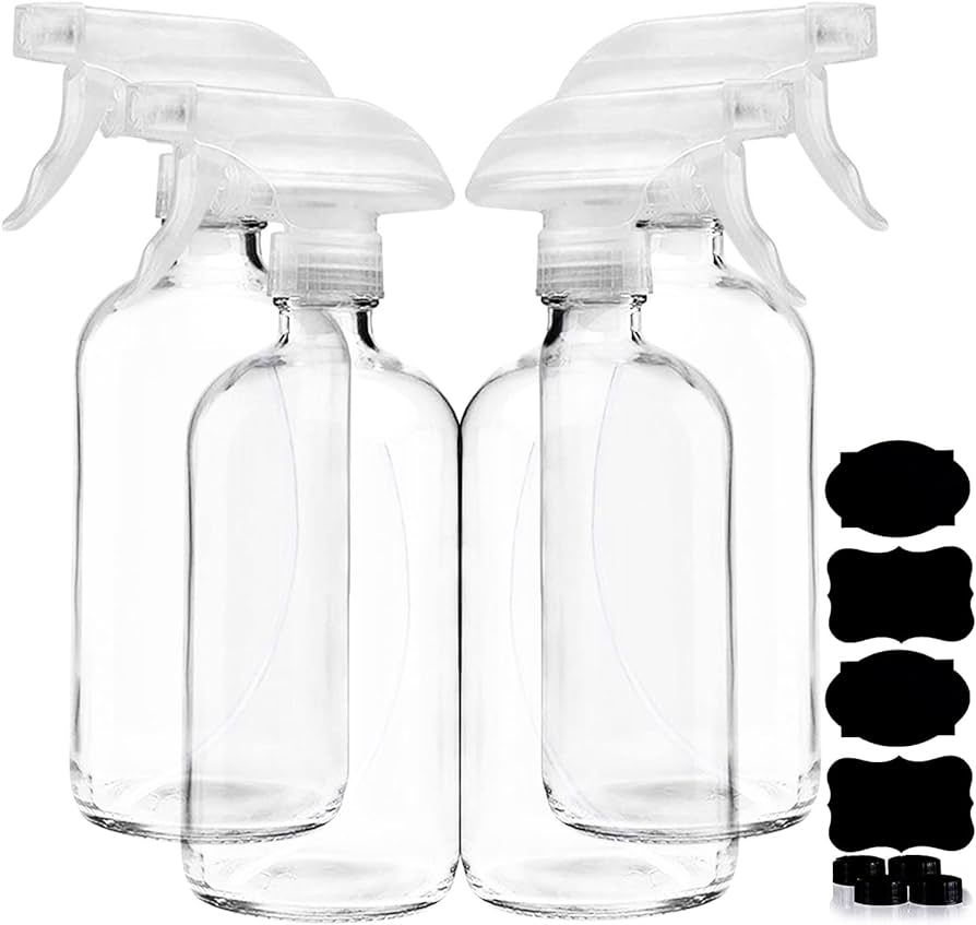 Clear Glass Spray Bottles For Cleaning Solutions (4 Pack) - 16 Ounce, Refillable Sprayer for Esse... | Amazon (US)