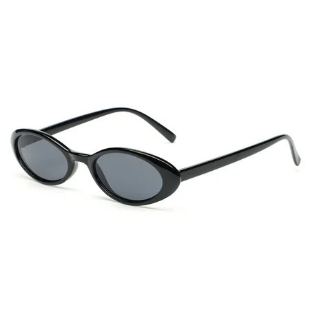 Creamily Retro Oval Cat Eye Sunglasses for Women Small Thin Frame Lightweight Vintage 90s Slim Sun Glasses（Black frame grey lenses） | Walmart (US)