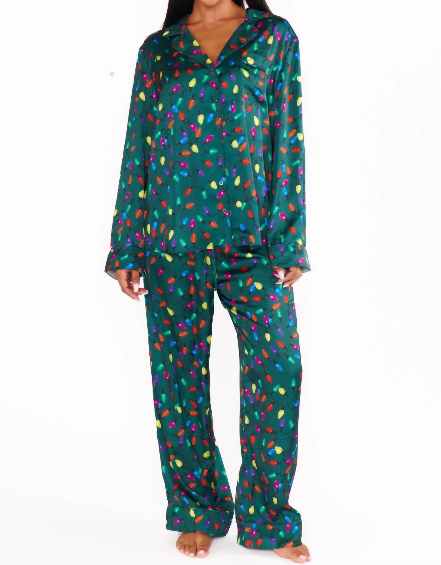 Classic Pj Set In Festive Lights Silky | Shop Simon
