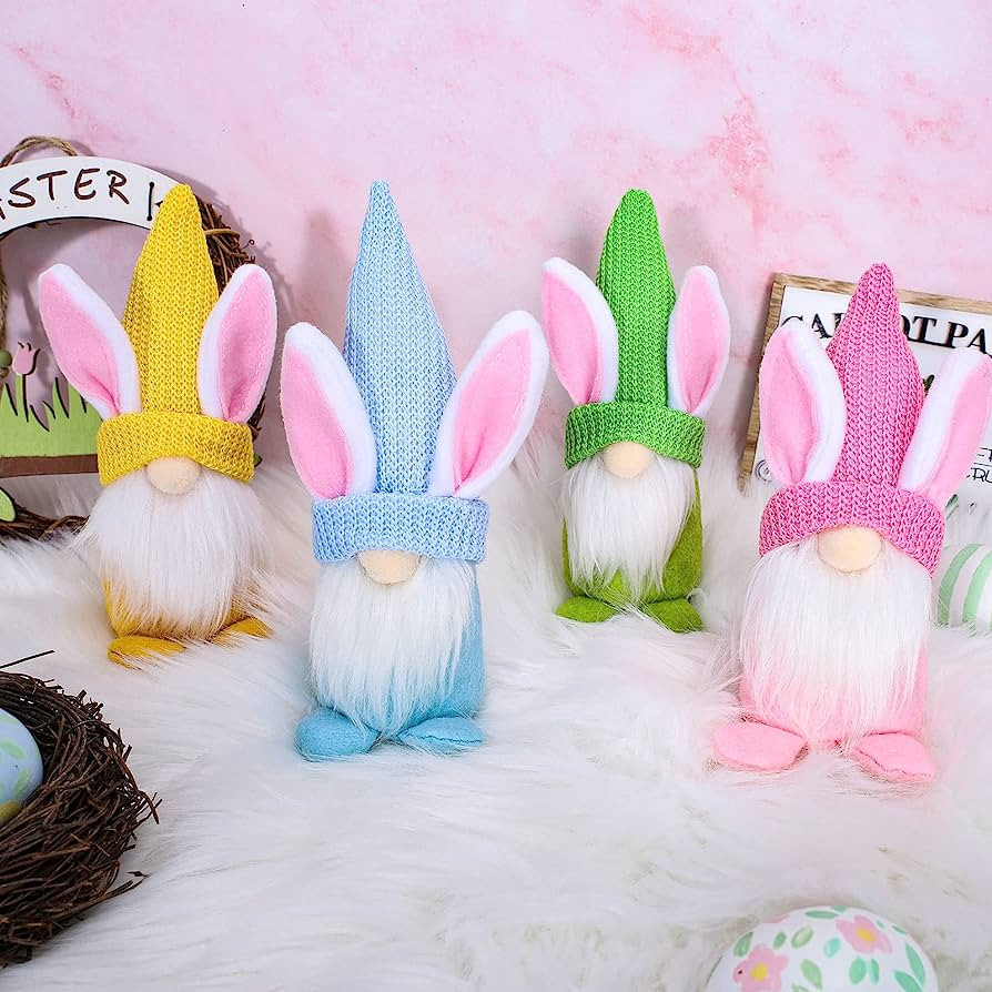 Whaline 4Pcs Easter Gnome Decoration Colorful Easter Bunny Gnome Cute Rabbit Faceless Plush Figur... | Amazon (US)