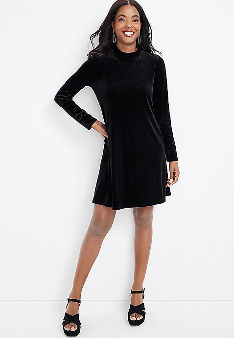 Velvet Mock Neck Swing Dress | Maurices