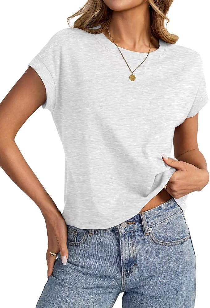 EasyGala Womens Cap Sleeve Crop Tops Cotton T Shirts Crewneck Loose Fit Short Sleeves Tee Summer ... | Amazon (US)
