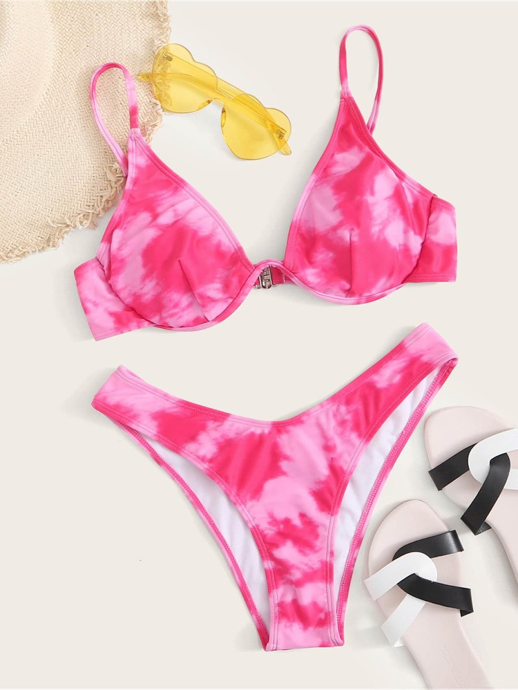 Tie Dye Underwire High Cut Bikini Swimsuit | SHEIN