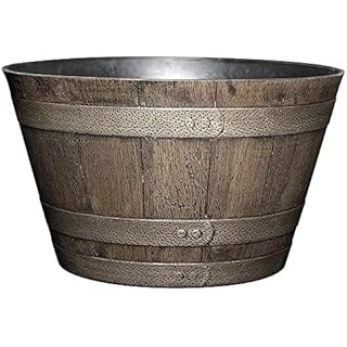 Classic Home and Garden Whiskey Plastic Resin Flower Pot Barrel Planter, Oak Brown, 15" | Amazon (US)