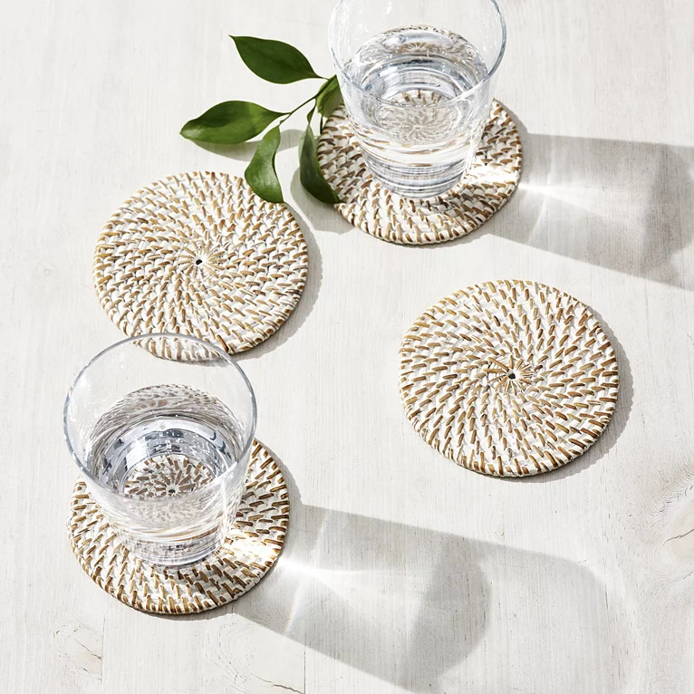 Whitewashed Rattan Coasters  – Set of 4 | The White Company (UK)