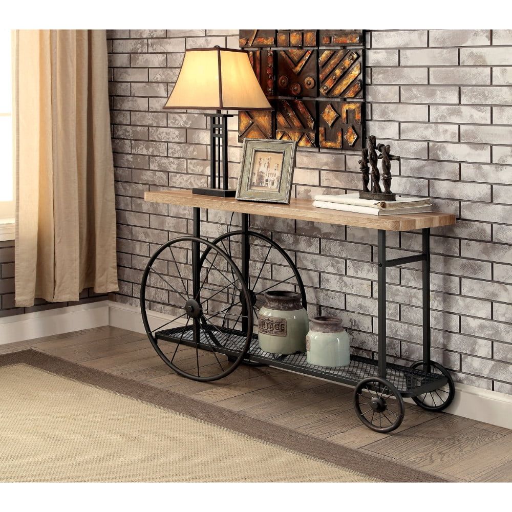 Walker Edison Sofa Console Table With Wooden Top and Metal Wheels Base,Sand Black | Walmart (US)