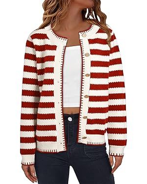 Sidefeel Women's Cardigan Sweaters Striped Open Front Button Down Knitted Cropped Fall Fashion Ou... | Amazon (US)