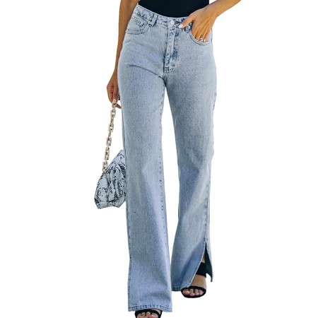 Chase Secret Women s High Rise Washed Wide Leg Denim Jeans Slit Anklet Flare Denim Pants Plus Size S | Walmart (US)