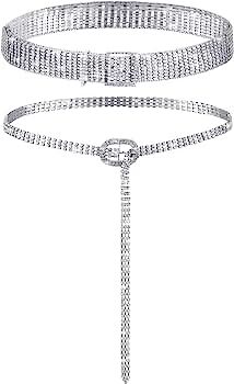 Geyoga 2 Pieces Women Rhinestone Belt for Dress Crystal Diamond Waist Belt Shiny Rhinestone Wide ... | Amazon (US)