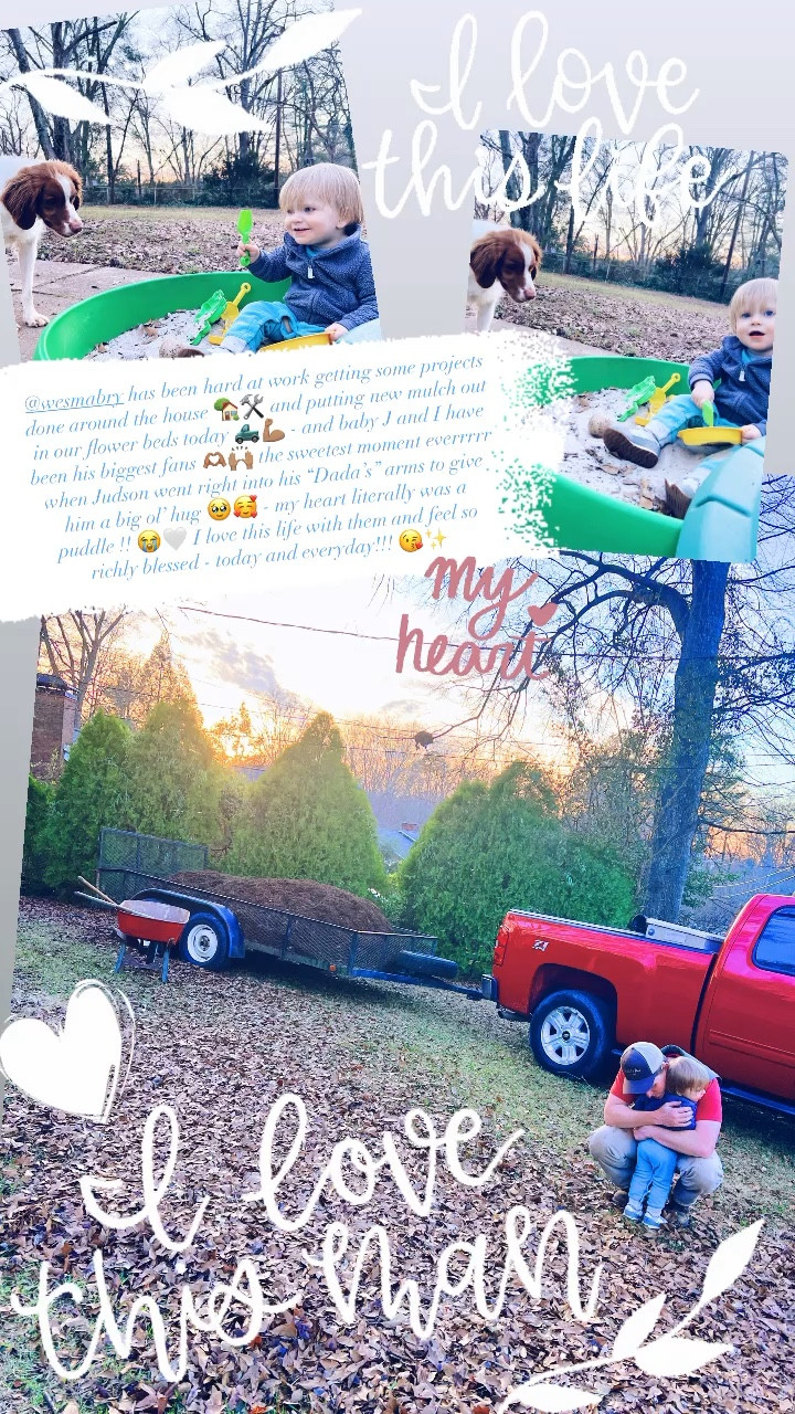 @wesmabry has been hard at work getting some projects done around the house 🏡🛠️ and putting new mulch out in our flower beds today 🛻💪🏽 - and baby J and I have been his biggest fans 🫶🏽🙌🏽 the sweetest moment everrrrr when Judson went right into his “Dada’s” arms to give him a big ol’ hug 🥹🥰 - my heart literally was a puddle !! 😭🤍 I love this life with them and feel so richly blessed - today and everyday!!! 😘✨

#LTKfamily #LTKbaby #LTKhome