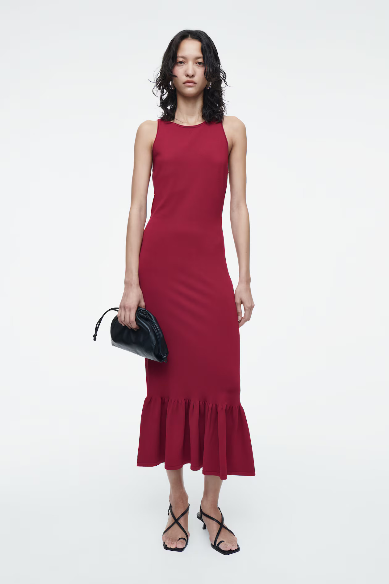 ROBE MIDI EN MAILLE OURLET À VOLANTS - ROUGE PROFOND | COS (EU)