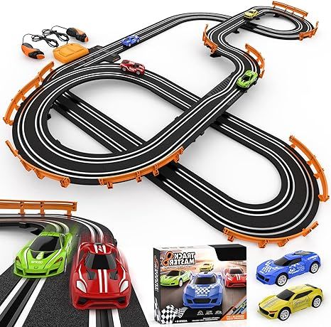 Slot Car Race Track Sets with 4 High-Speed Slot Cars, Battery or Electric Race Car Track for Boys... | Amazon (US)