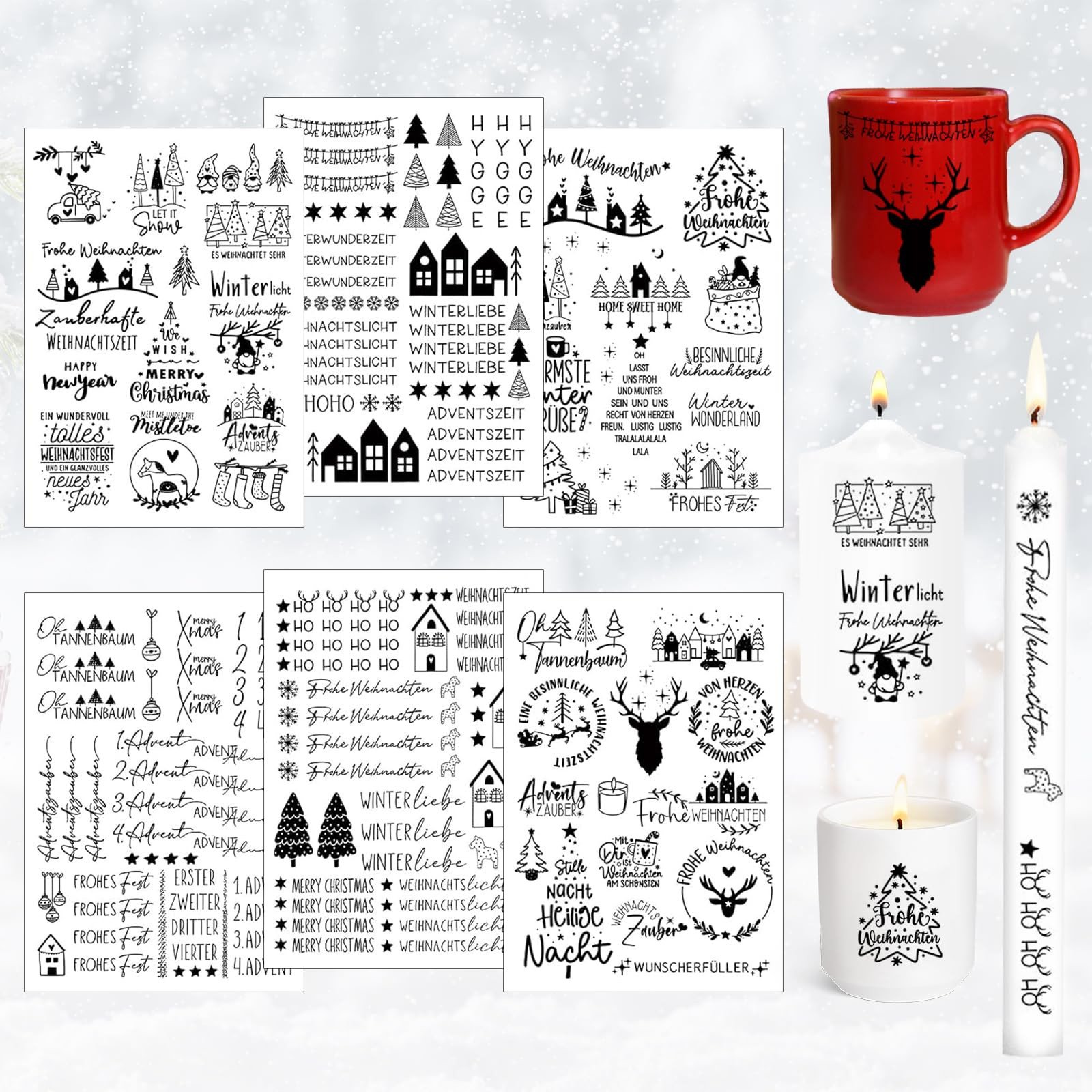 6 Stück Kerzentattoo Weihnachten, A5 Kerzen Tattoo Folie Advent, Kerzentattoos Wassertransferdru... | Amazon (DE)
